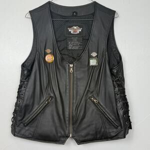 Harley-Davidson Women’s Leather Vest XL w/ Collectible Pins Lined